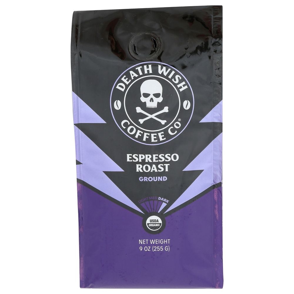 Death Wish Coffee Organic Espresso Roast Ground Coffee, 9 Ounce -- 6 per case