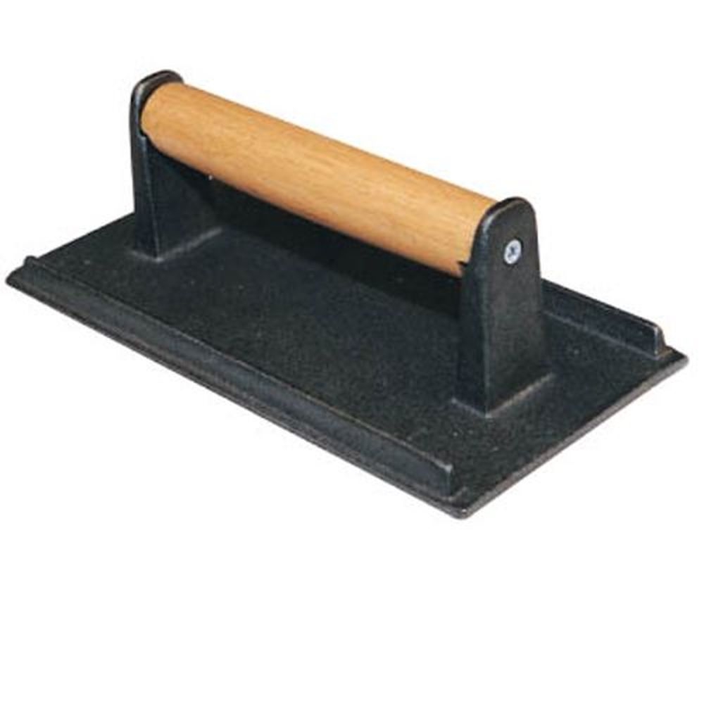 Winco SWA-2 2 Pound Cast Iron Steak Weight with Wood Handle, 4 1/4 x 8 1/4 inch