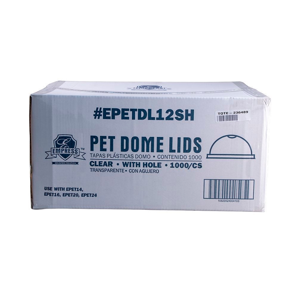 Empress Dome Lid with Hole Fits 12 Ounce Squat - 24 Ounce PET Cups -- 1000 per case
