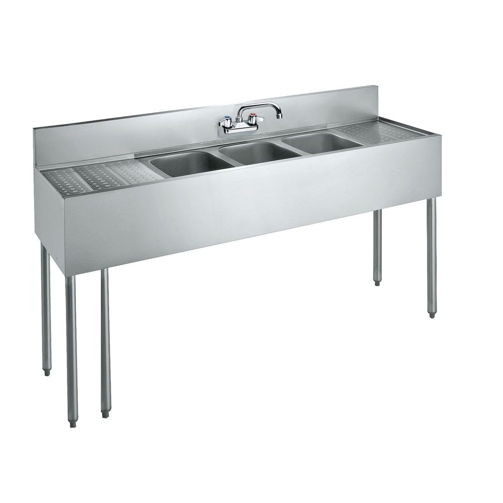 Krowne 3-Compartment Convenience Store Sink with Two 18 inch Drainboards, 72 x 19 x 36 inch