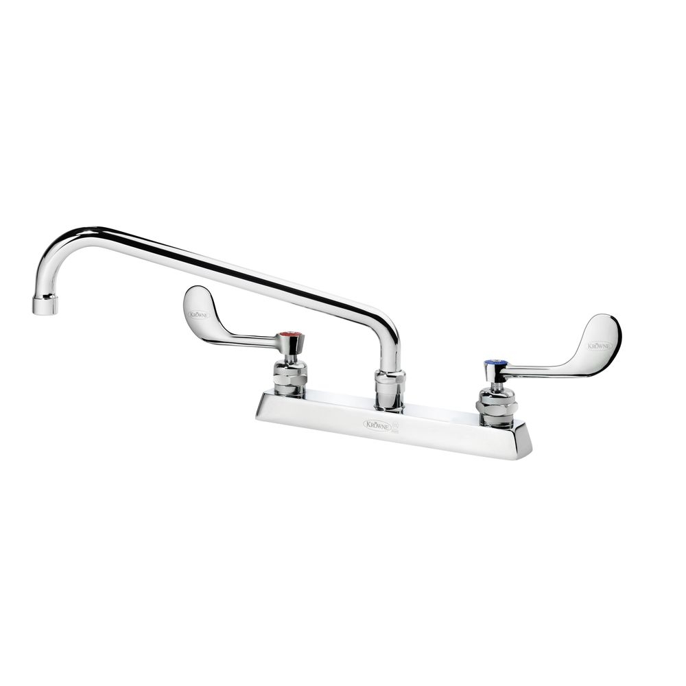 Krowne Royal Series 8 inch Center Deck Mount Faucet with 12 inch Spout and Vandal Resistant Wrist Blades Handles