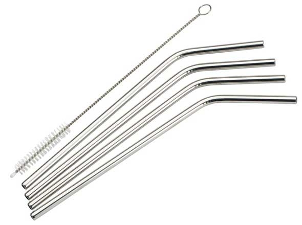 Winco 18/8 Stainless Steel Curved Drinking Straw Set, 1/4 x 1/4 x 8 1/2 inch -- 48 set per case