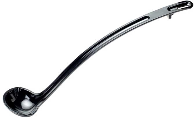 Winco Curv Black Polycarbonate 13 inch One Piece Dual Spout Ladle, 1 Ounce Capacity -- 144 per case