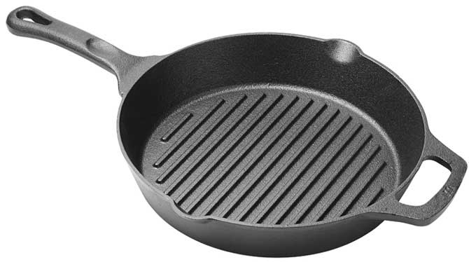 Winco FireIron Pre-Seasoned Round Cast Iron Grill Pan, 10 1/4 x 10 1/4 x 1 3/4 inch -- 4 per case