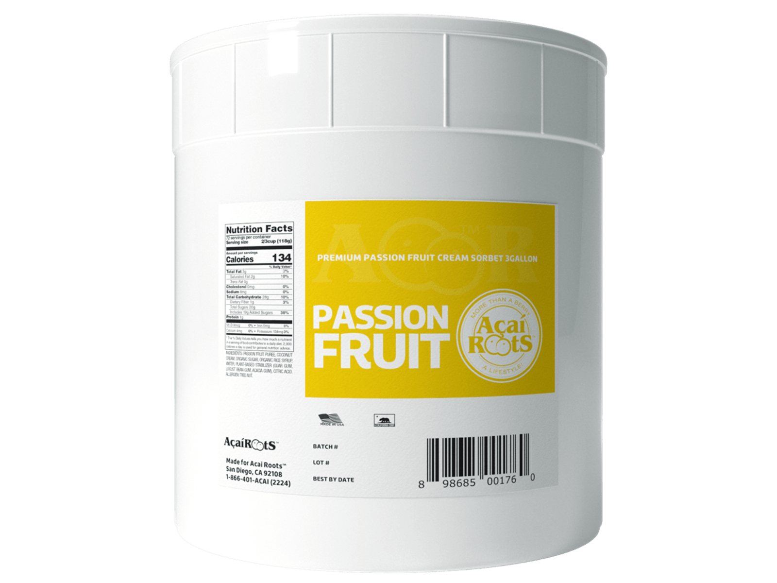Acai Roots Passion Fruit Cream Sorbet, 3 Gallon