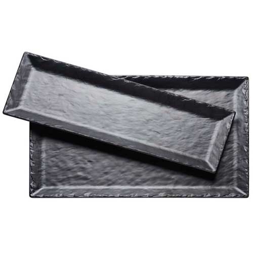 Cal-Mil Melamine Black Rectangle Faux Slate Platter with Raised Rim, 21 x 13 x 1 inch -- 3 per case