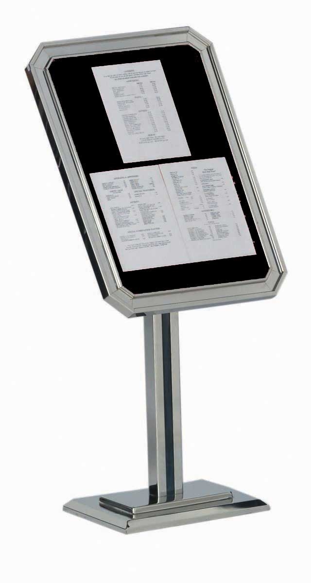 Aarco Chrome Finish Single Pedestal Ornamental Sign and Poster Stand, 49 x 23 inch