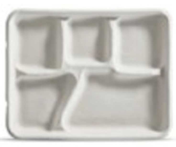 Huhtamaki Savaday Molded Fiber Kraft 5 Compartment Lunch Tray, 8 1/4 x 10 3/8 inch -- 240 per case