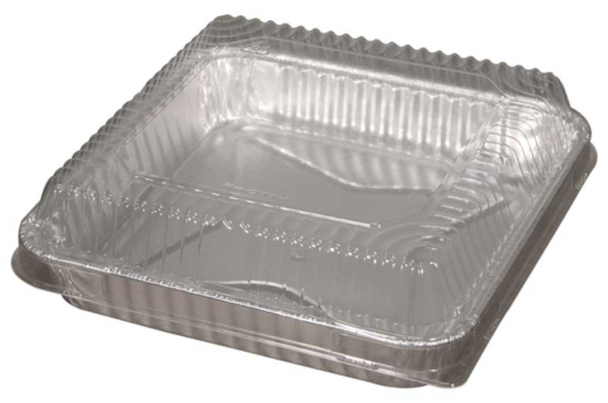 Pactiv Silver Square Aluminum Cake Pan with Dome Lid, 32 Ounce Capacity -- 100 per case