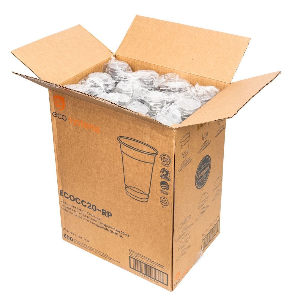 EcoSystems 100 Percent Post Consumer Clear PETE Cold Cup, 20 Ounce Capacity -- 600 per case.
