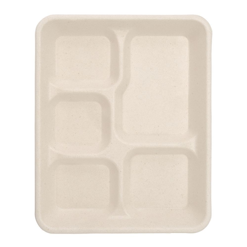 EcoSystems Kraft 5-Compartment Formulated Molded Fiber School Tray, 10.25 x 8.25 inch -- 500 per case.