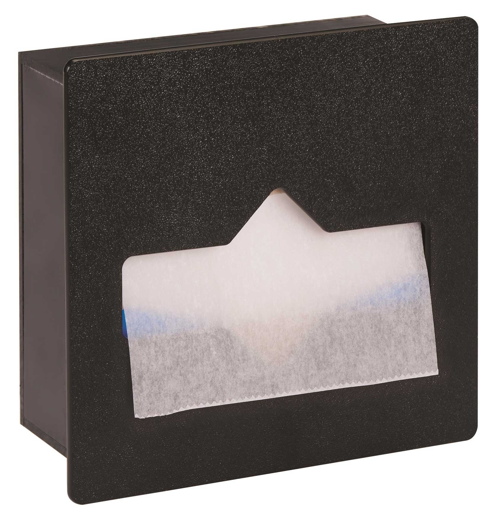 Dispense-Rite Black Polystyrene Built-in Midget Size Waxed Paper Tissue Dispenser