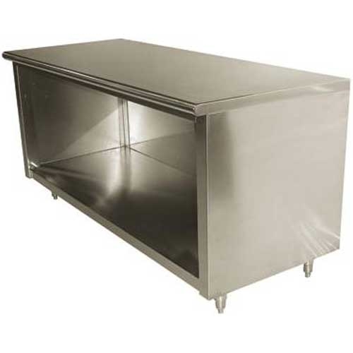 Stainless Steel Flat Top Enclosed Base Work Table - Open Base With Midshelf, 24X144 inch.