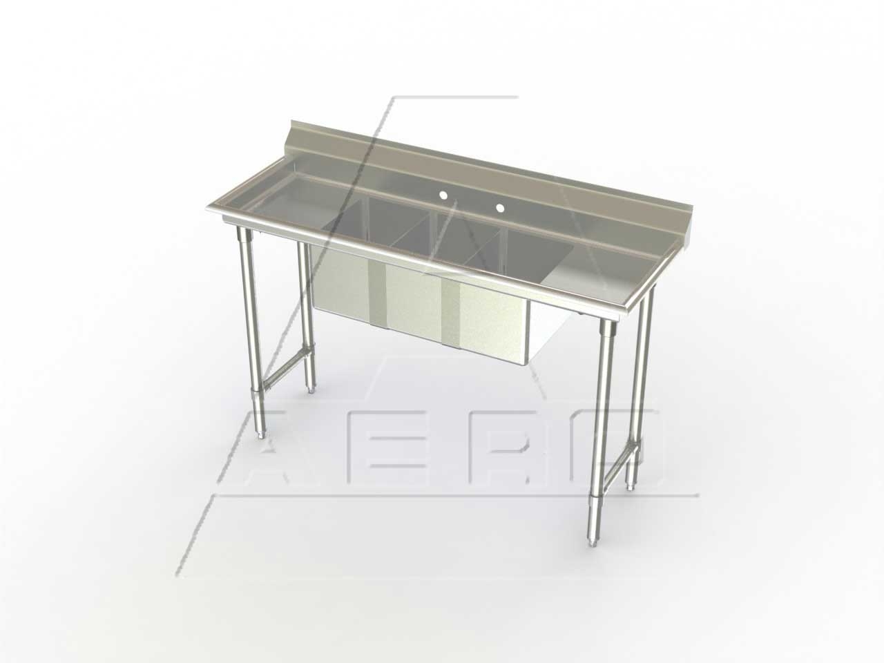 Aero 16 Gauge 430 Stainless Three Compartment NSF Convenience Store Sink, 20 x 56 x 17 inch.