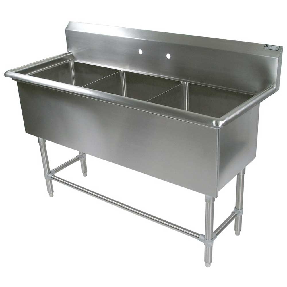 John Boos 16 Gauge Stainless Steel Three Bowl Sink without Drainboard, 59 1/8 x 29 1/2 inch.