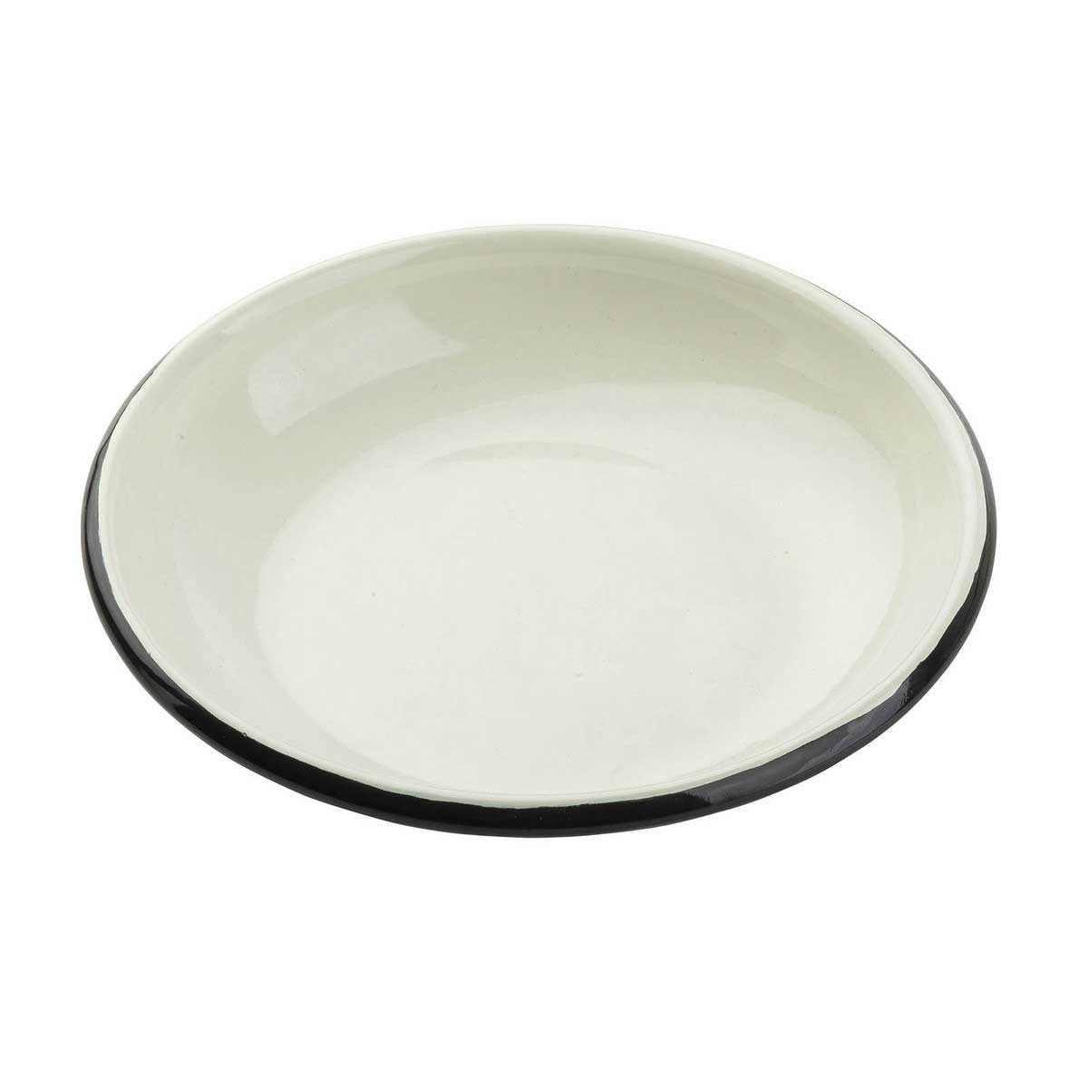 Tablecraft Enamelware Collection Round Creamy White with Black Rim Coupe Plate, 12 Ounce Capacity
