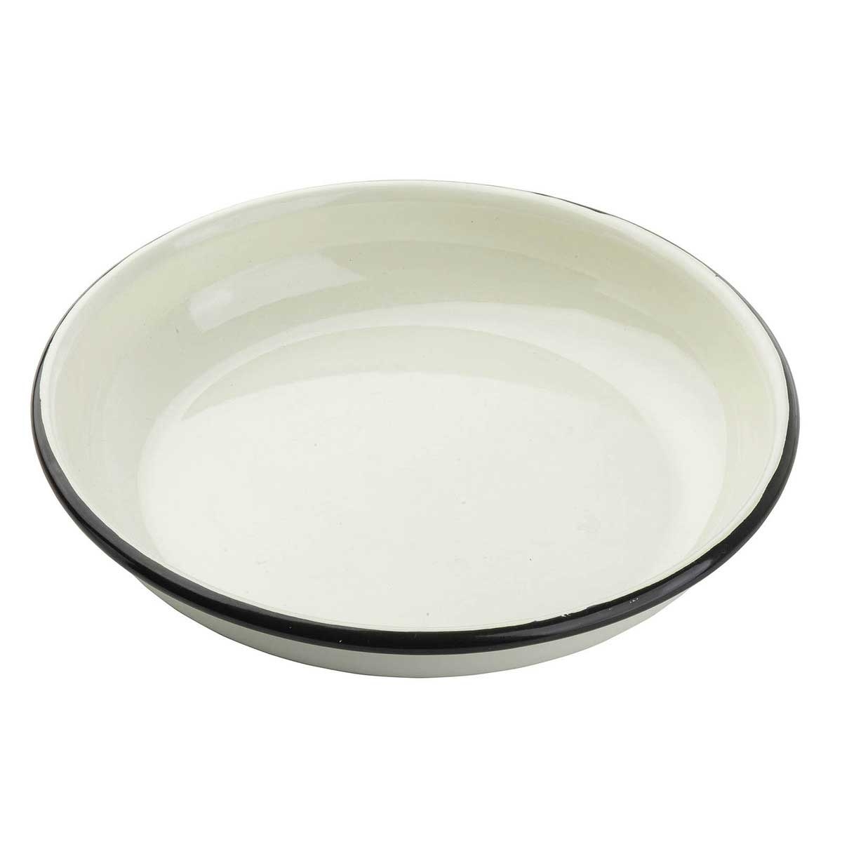 Tablecraft Enamelware Collection Round Creamy White with Black Rim Coupe Plate, 36 Ounce Capacity