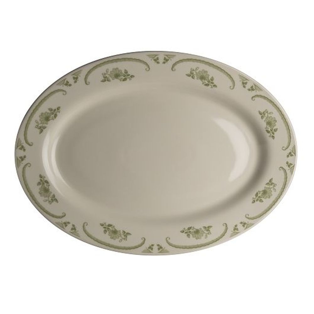 American Rose Moss China 10.5 inch Rolled Edge Oval Platter, 24 count