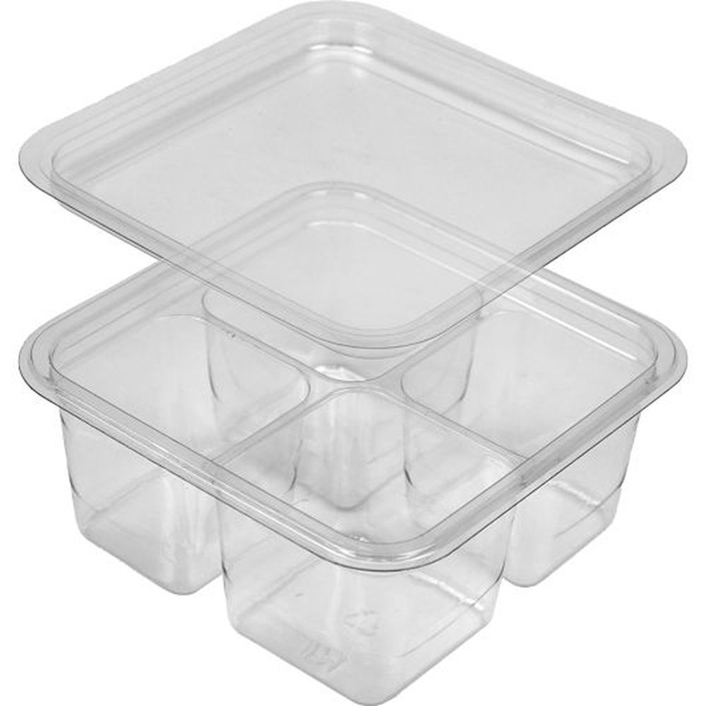 PET 6 inch Square 4 Compartment Tray with Lid