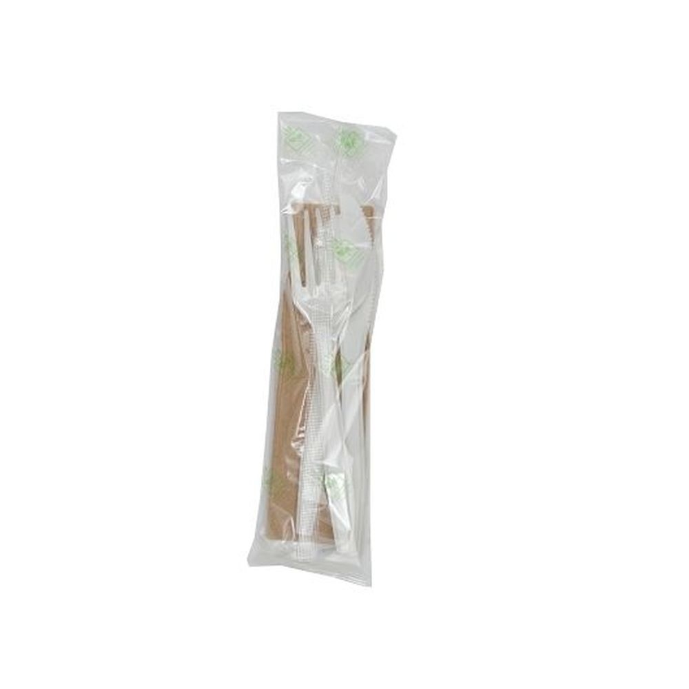 Conserveware CPLA White Wrapped Cutlery Kit with Napkin