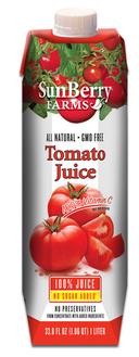 Sunberry Farms 100 Percent Tomato Juice, 33.8 Fluid Ounce -- 12 per case.