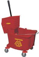 Winco Red Mop Bucket with Side Press Wringer Combo, 36 Quart