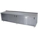 Stainless Steel 1 1/2 inch Backsplash Enclosed Base Work Table With Slide Door, 36X108 inch.