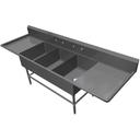 John Boos 16 Gauge Stainless Steel Three Bowl Bakery Sink with 30 inch Left and Right Drainboard, 123 1/4 x 33 1/2 inch.