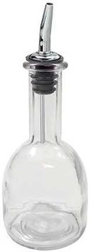 Tablecraft Clear Glass Round Oil Bottle with Stainless Steel Pourer, 10 Ounce Capacity -- 12 per case