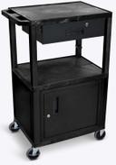 Luxor Black 3 Shelves Cabinet AV Cart with Drawer and Black Legs, 24 x 18 x 42.5 inch Height