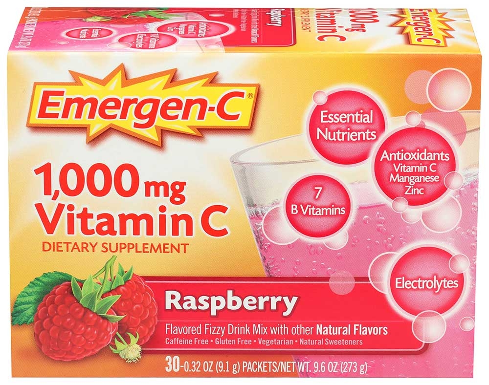 Emergen C Raspberyy Vitamin Fizzy Drink Mix 1000 Mg, 30 Packet