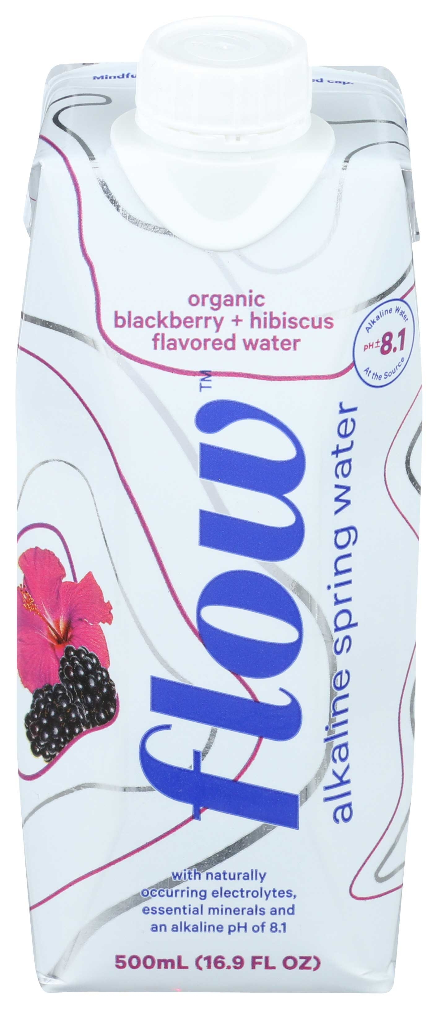 Flow Organic Blackberry Plus Hibiscus Alkaline Spring Water, 500 Milliliter -- 12 per case