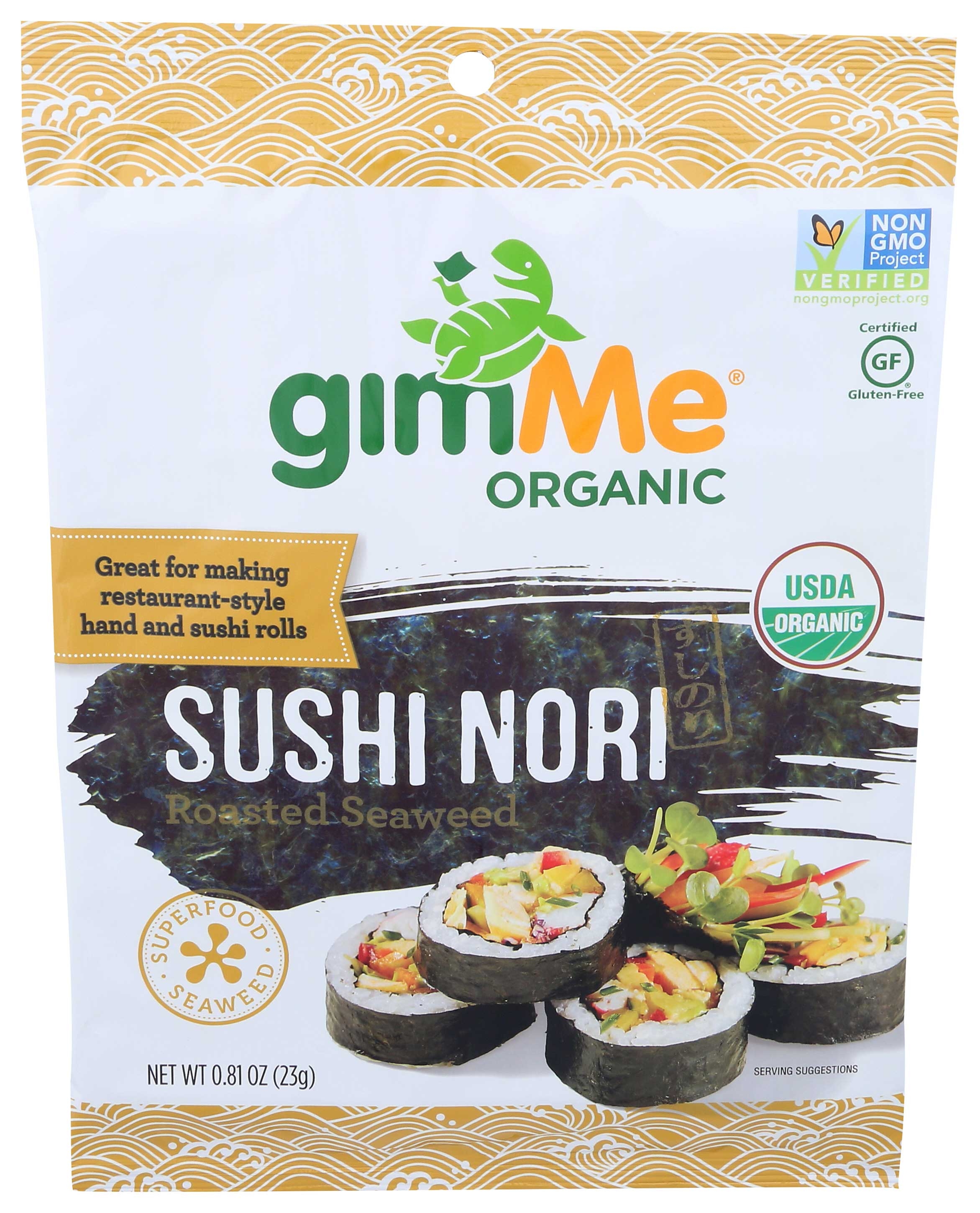 Gimme Organic Roasted Seaweed Sushi Nori Snack, 0.81 Ounce -- 12 per case