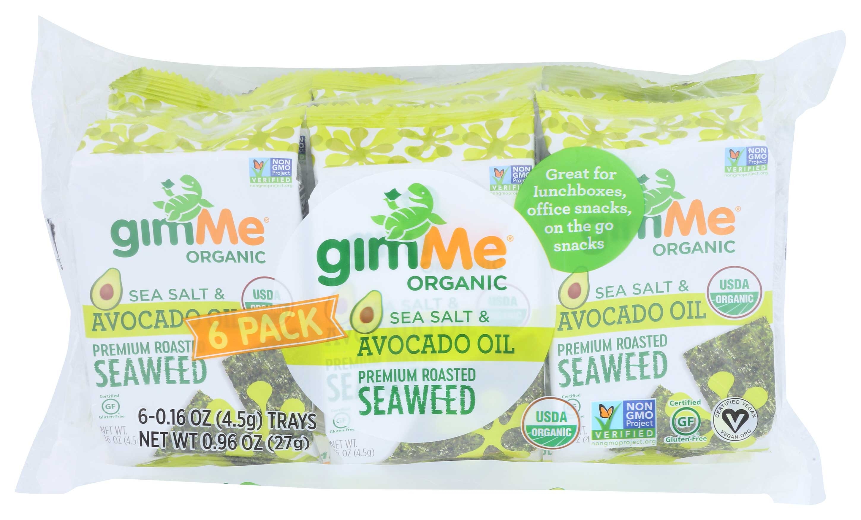 Gimme Organic Sea Salt and Avacado Oil Premium Roasted Seaweed Snack, 0.16 Ounce -- 48 per case