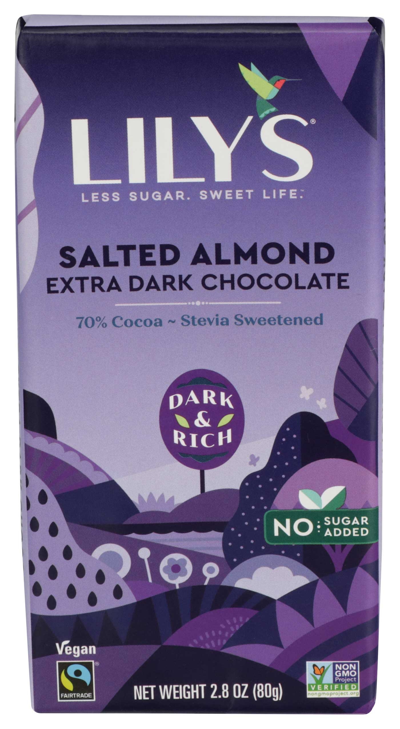 Lilys Sweets Salted Almond Stevia Sweetened 70 Percent Dark Chocolate Bar, 2.80 Ounce -- 12 per case.