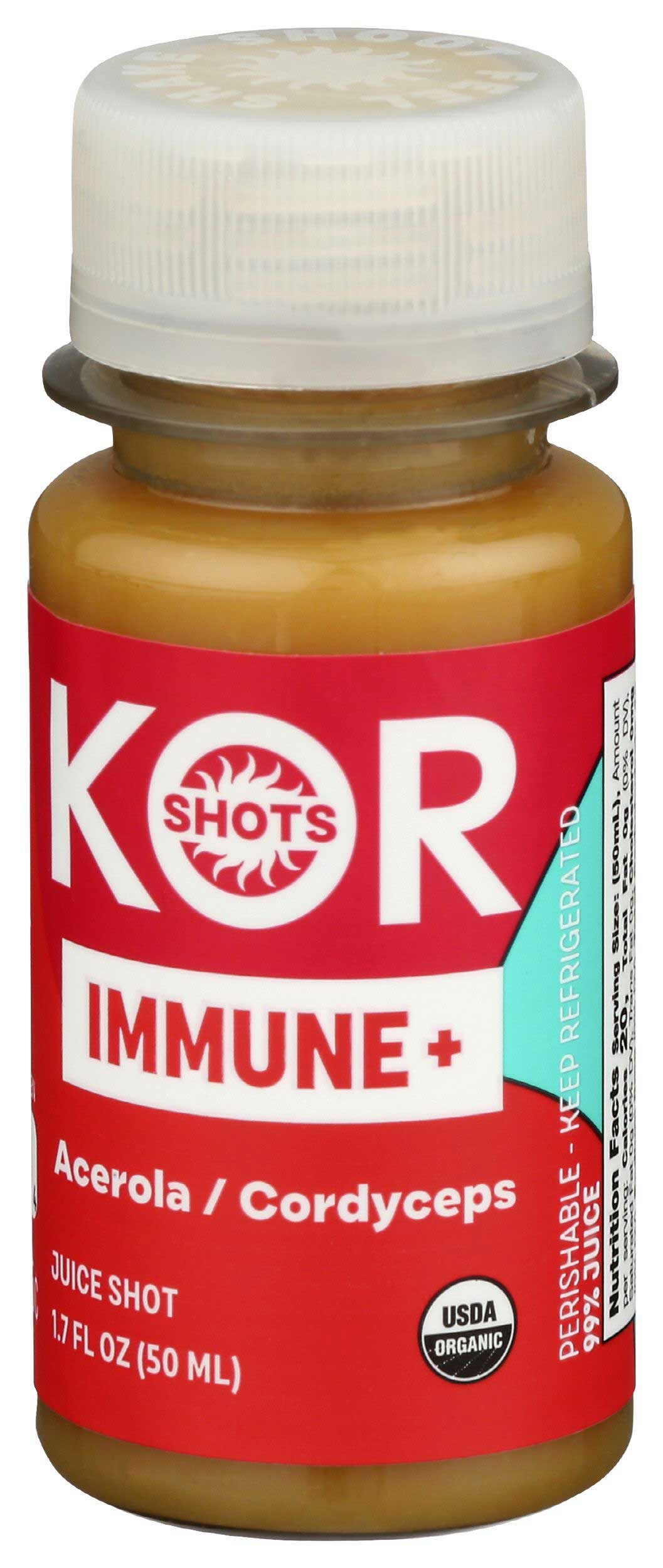 Kor Shots Organic Immune Plus Acerola Cordyceps Juice Shot, 1.7 Fluid Ounce -- 12 per case