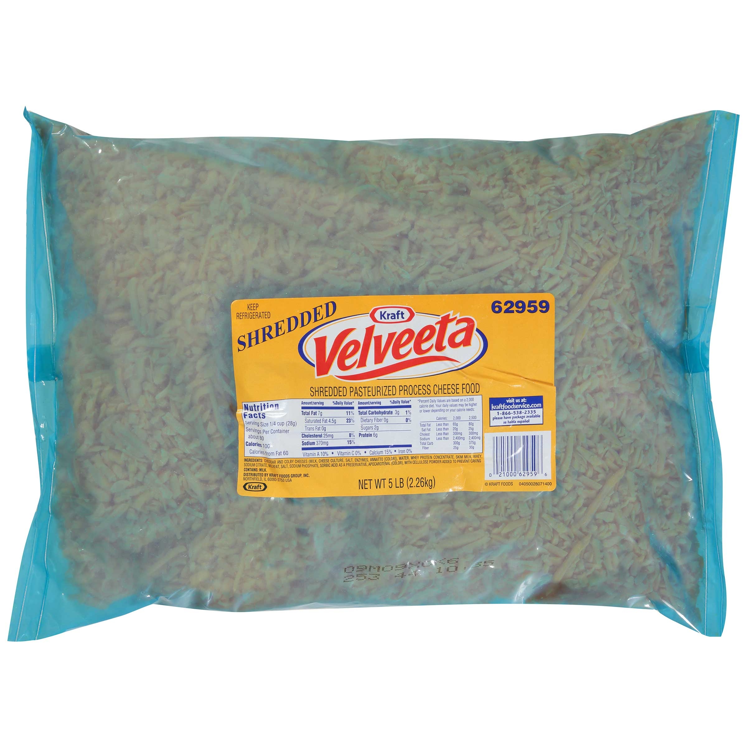 Kraft Velveeta Feather Shred Cheese, 5 Pound -- 4 per case.