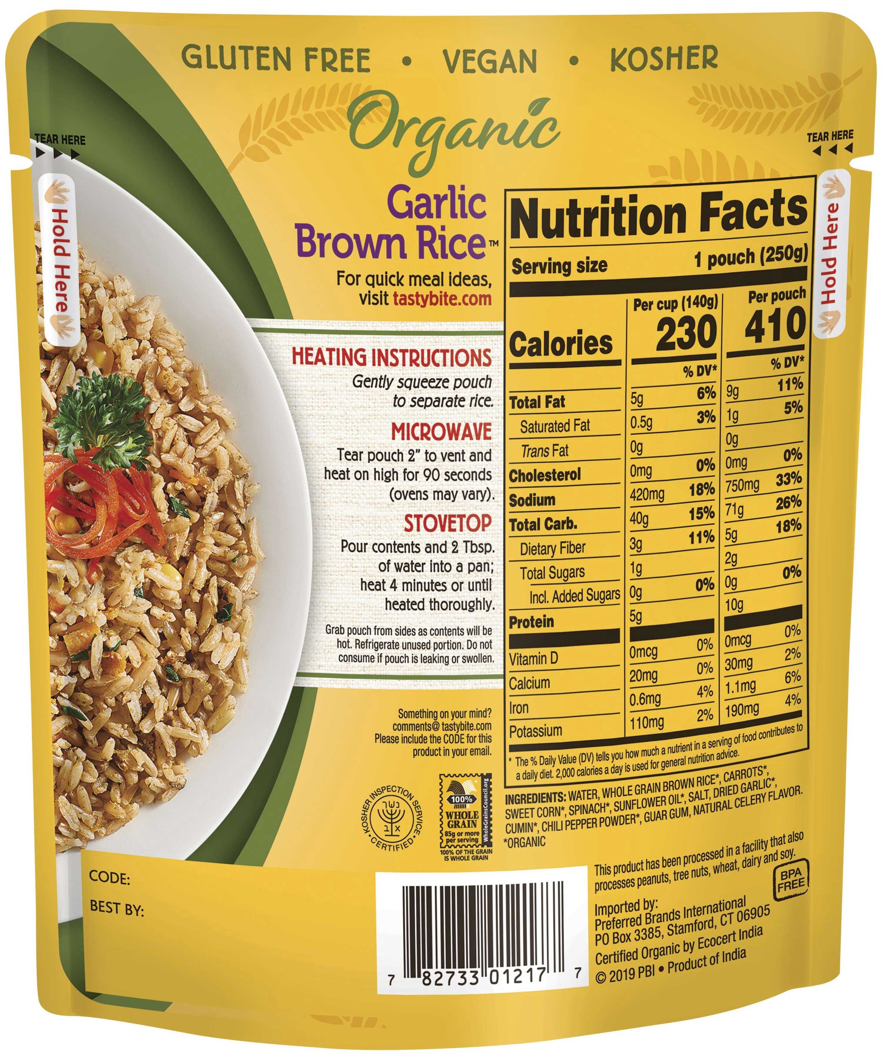 Tasty Bite Garlic Brown Rice, 8.8 Ounce -- 12 per case