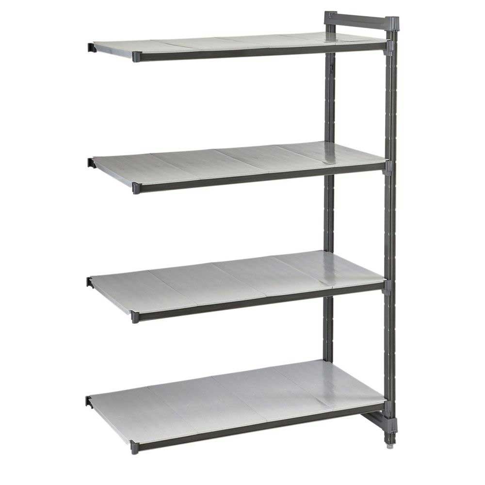 Cambro Camshelving Basics Plus Brushed Graphite 4 Solid Shelf Stationary Add On Unit, 18 x 48 x 64 inch