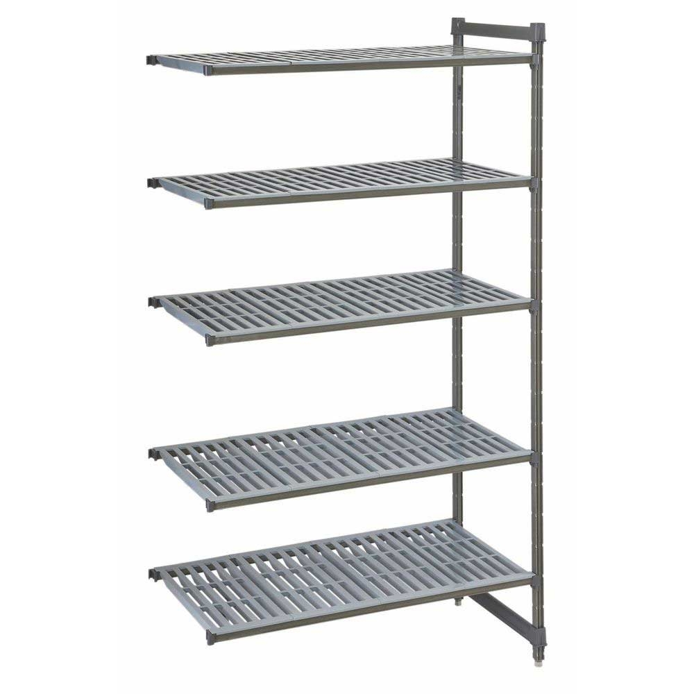 Cambro Camshelving Basics Plus Brushed Graphite 5 Vented Shelf Stationary Add On Unit, 18 x 48 x 64 inch