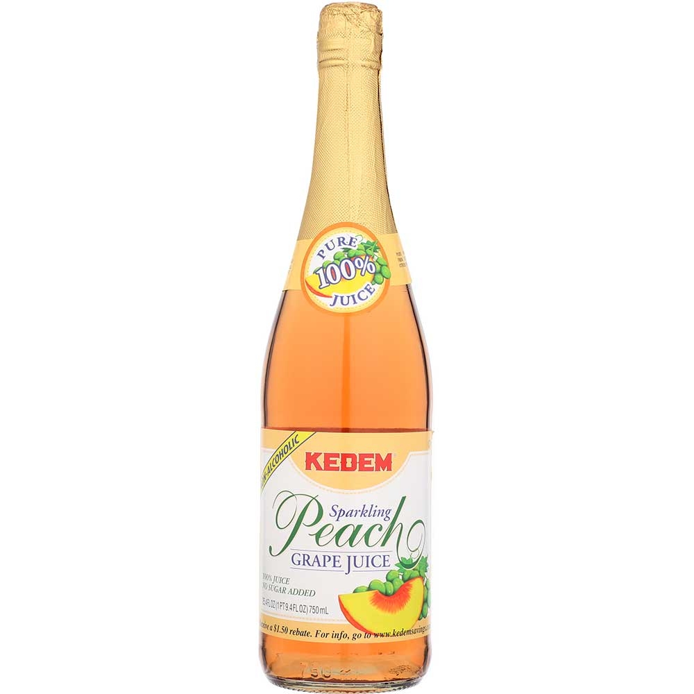 Kedem Sparkling Peach Grape Juice, 25.4 Ounce -- 12 per case.