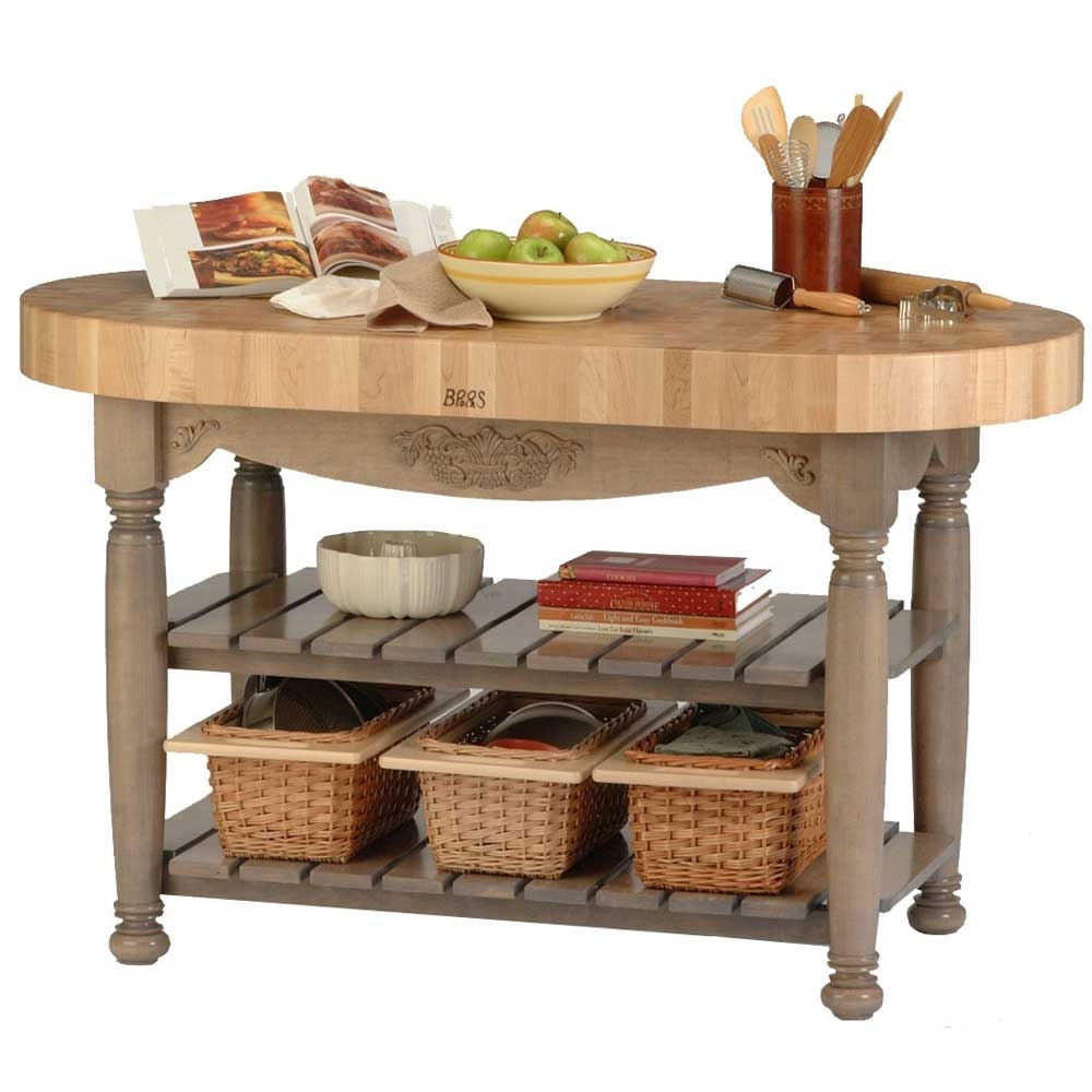 John Boos Maple Cream Finish Useful Gray Stain Base Harvest Table, 60 x 30 x 4 inch.