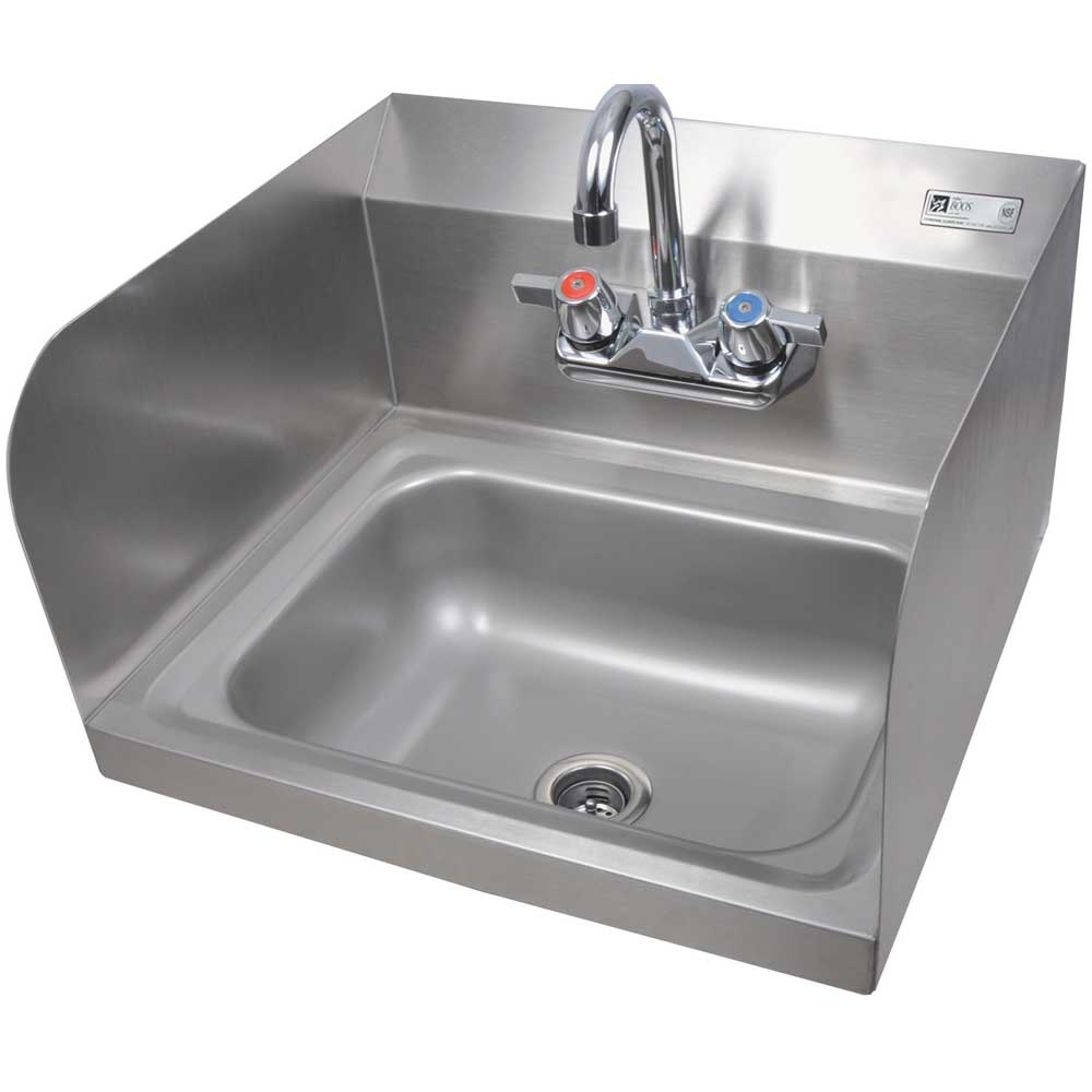 John Boos Stainless Steel Wall Mount Hand Sink with Faucet and Left and Right Side Splash, 14 x 10 x 5 inch.