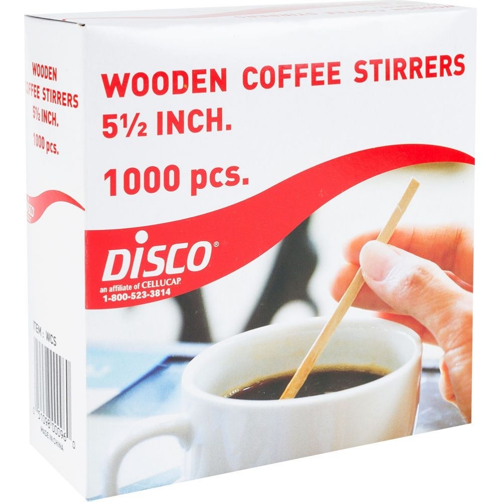 Disco Wooden Flat Edge Coffee Stirrer, 5.5 inch - 1000 per pack -- 10 packs per case.