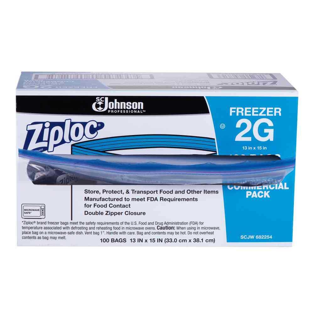Ziploc Two Gallon Freezer Bag, 100 count per pack.