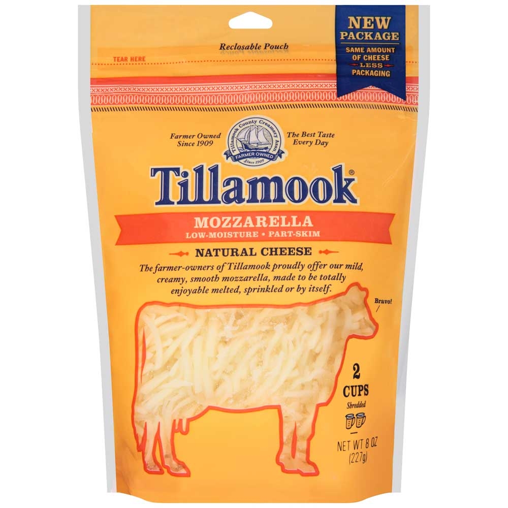 Tillamook Farmstyle Mozzarella Shredded Cheese, 8 Ounce -- 12 per case.