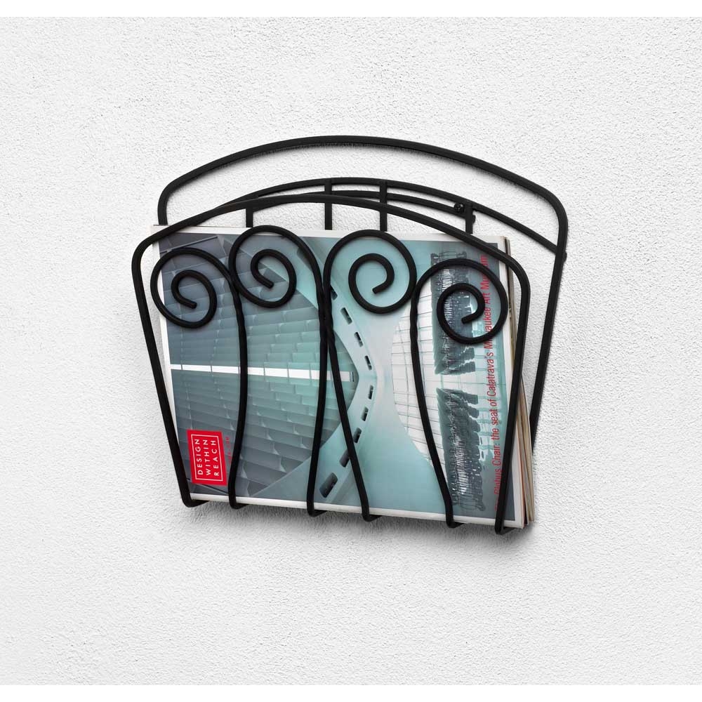 Spectrum Black Scroll Wall Mount Magazine Rack, 10.5 x 3 x 12 inch.