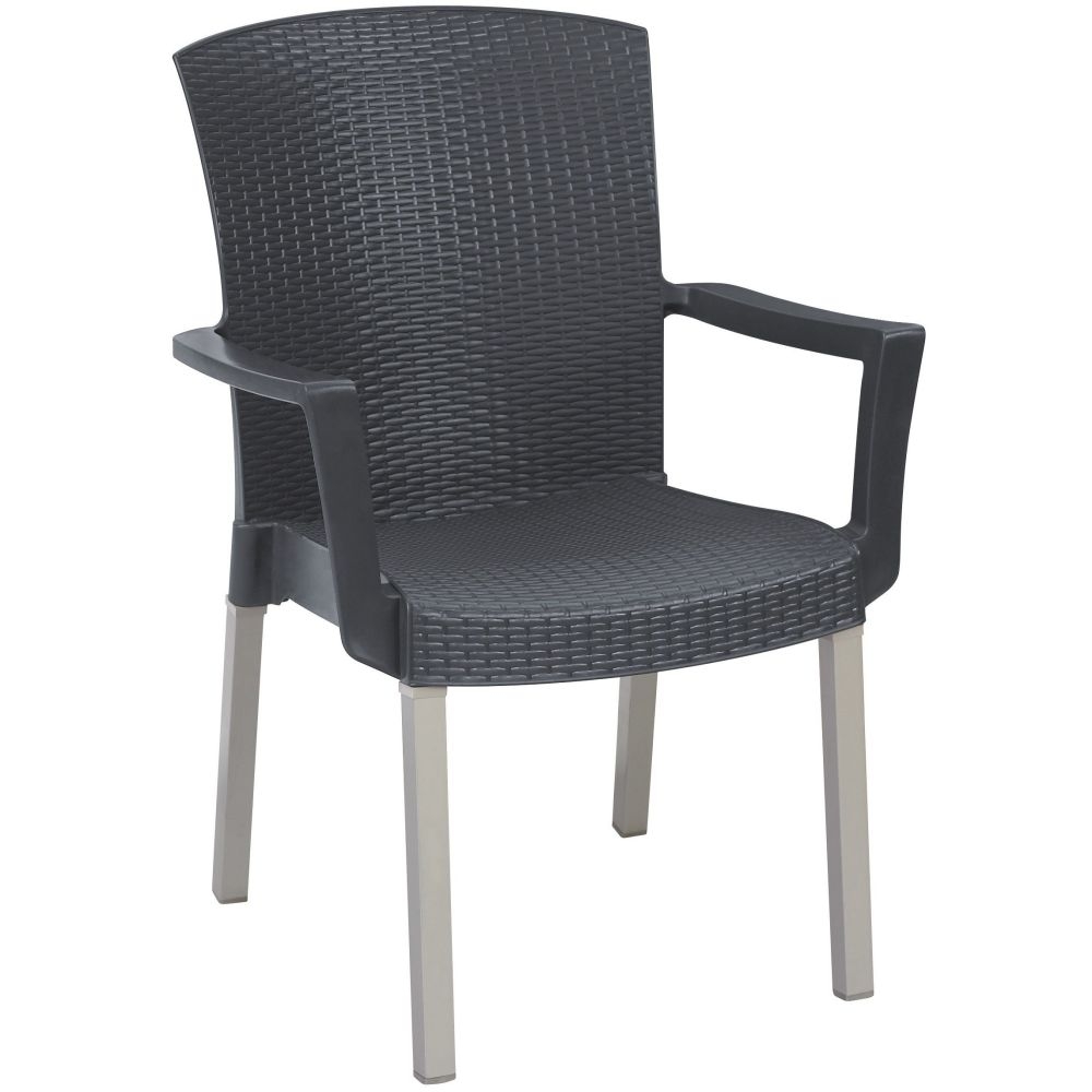 Grosfillex Havana Charcoal Classic Stacking Armchair -- 12 per case.