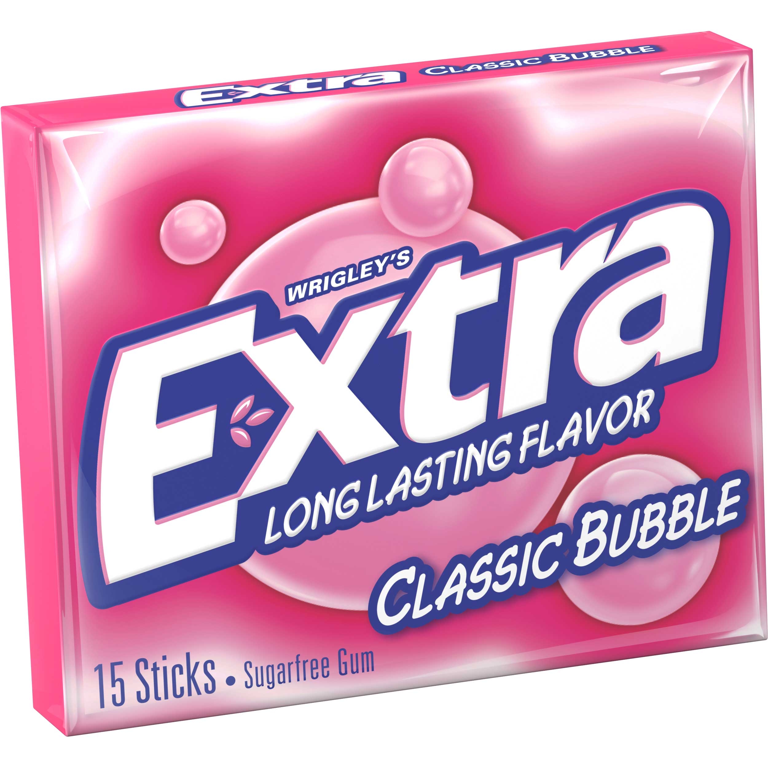 Wrigley Single Serve Classic Bubble Extra Gum - 15 Piece, 10 per pack -- 12 packs per case.