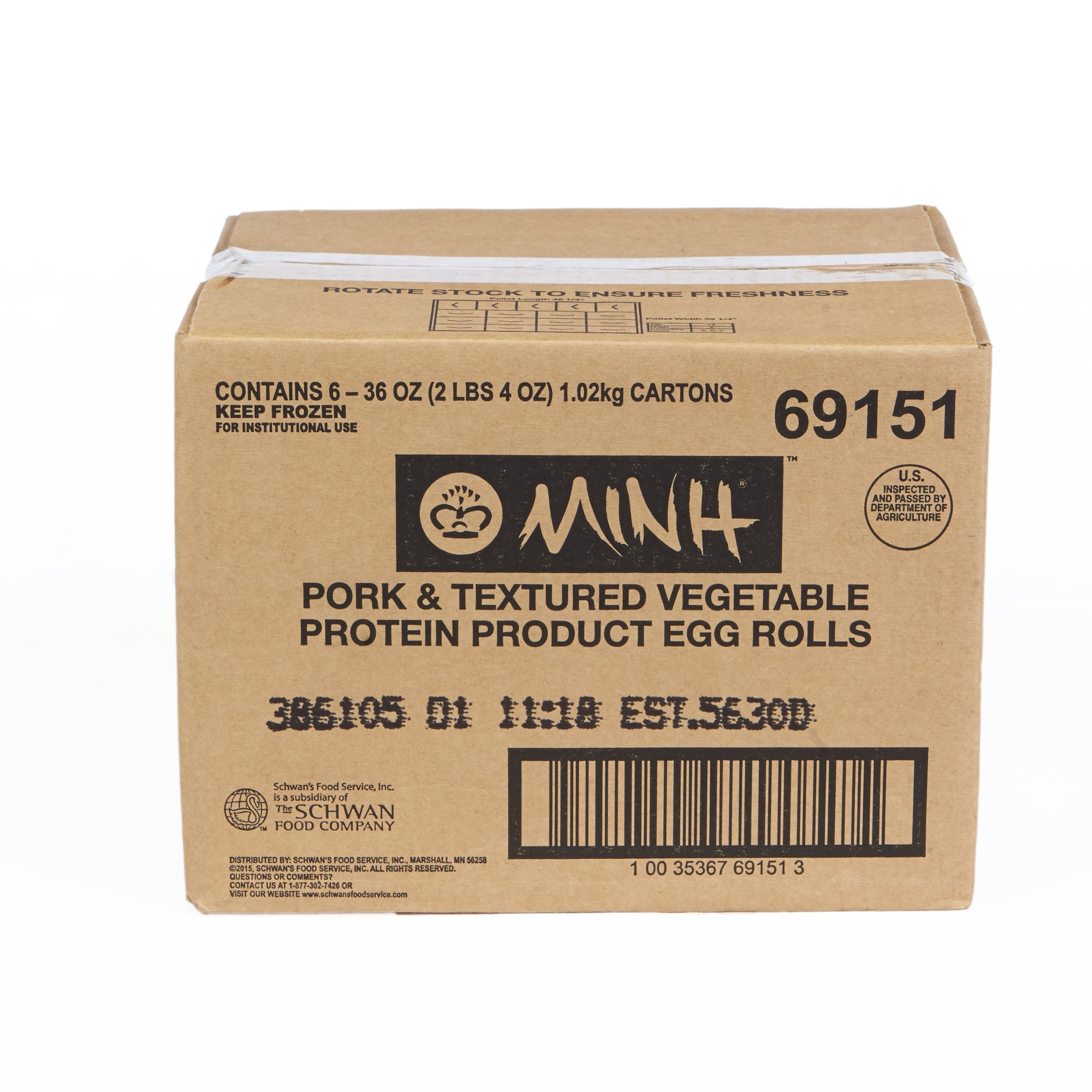 Schwans Minh No Msg Pork and Vegetable Egg Roll, 3 Ounce -- 72 per case.